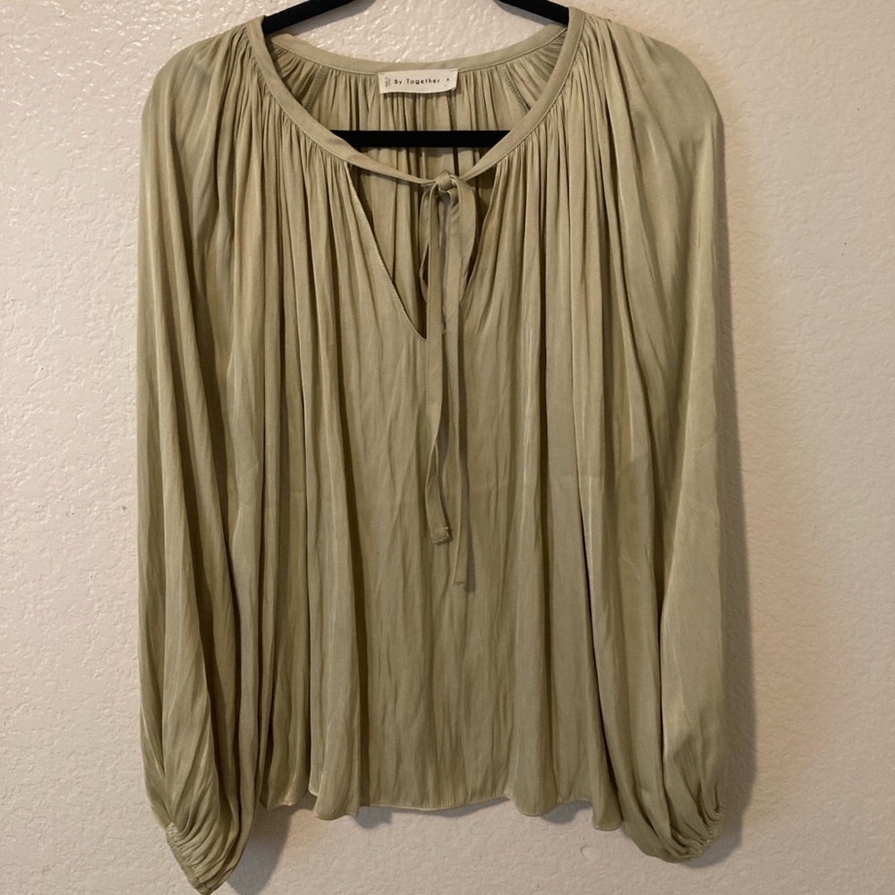 By Together Women's Cream Blouse with Tie Neck